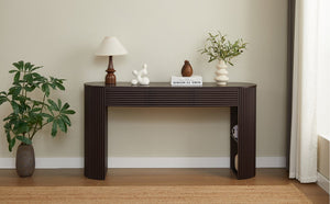 English Elm [video] Retro Fluted Console Table with 3 Drawers Open Niche Mid-century Entryway Espresso N759P283616D