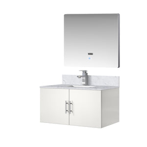 English Elm Glossy White Bath Vanity With Carrara Marble Top, Led Mirror & Faucet Set - Modern Style Upgrade B2731S01315