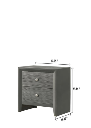English Elm 1pc Modern 2-Drawer Nightstand with Wood-Pattern Fronts and Round Knobs, Sleek Gunmetal Finish Dark Gray 24.6 L x 18.4 W x 28.1 H B2741P345938