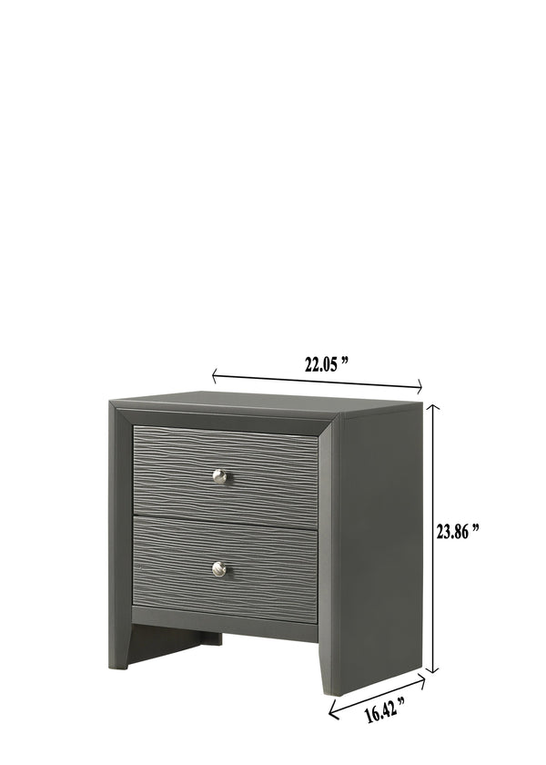 English Elm 1pc Modern 2-Drawer Nightstand with Wood-Pattern Fronts and Round Knobs, Sleek Gunmetal Finish Dark Gray 24.6 L x 18.4 W x 28.1 H B2741P345938