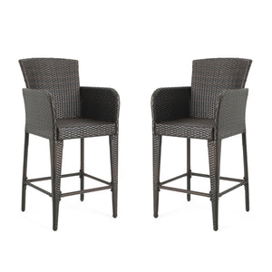 English Elm Christopher Knight Home® - ANAYA Outdoor Wicker Barstool Set of 2 — Weatherproof PE Wicker with Powder-Coated Iron Frames Brown 58896.00