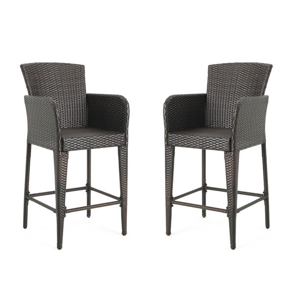 English Elm Christopher Knight Home® - ANAYA Outdoor Wicker Barstool Set of 2 — Weatherproof PE Wicker with Powder-Coated Iron Frames Brown 58896.00