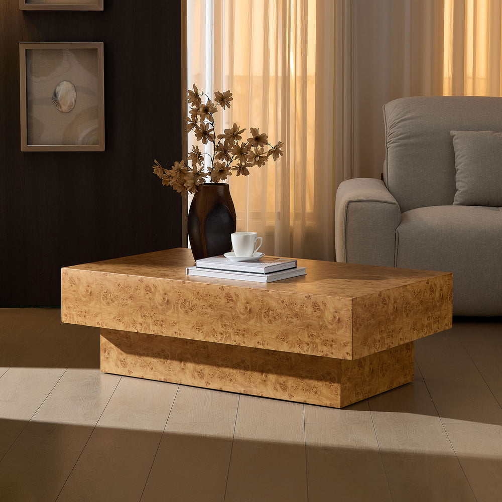 English Elm 43.31 Faux Burl Wood Coffee Table 47.24"x29.53" Rectangle Mid-Century MDF Pedestal, Stylish Living Room Accent W2582P343958