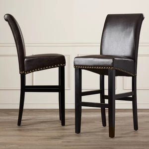 Christopher Knight Home® - Noble House - Lisette Upholstered Bar Stools with Nailhead Trim, Brown and Matte Black - Set of 2