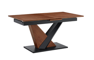 English Elm Modern Extendable Dining Table with Walnut MDF Veneer Top, Dual V-Shaped Metal Base, Sleek Durable Design Dark Walnut W3493S00007