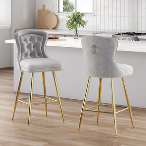English Elm Bar Stools Set Of 2 - Luxurious Gray Velvet Wingback Chairs With Nailhead Trim For Modern Spaces T3623P363073