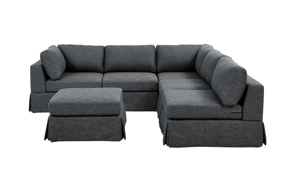 English Elm 6-Piece Upholstered Sectional Sofa - Reversible Modular Design, Family-Friendly Comfort & Style B343S00016