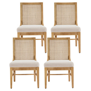 English Elm Christopher Knight Home® - Upholstered Dining Chair Set Of 4 With Natural Cane Backs, Soft Beige Seats & Durable Rubber Wood Legs N768P367152N_4