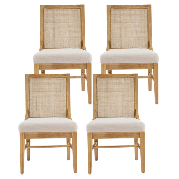 English Elm Christopher Knight Home® - Upholstered Dining Chair Set Of 4 With Natural Cane Backs, Soft Beige Seats & Durable Rubber Wood Legs N768P367152N_4