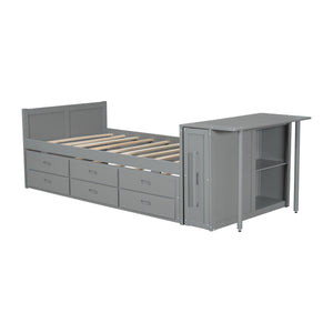 English Elm Twin Multifunctional Wood Platform Bed with Built-In Desk, Trundle & 3 Drawers for Small Spaces Gray 44.3 L x 23.1 W x 9 H N733S212832E