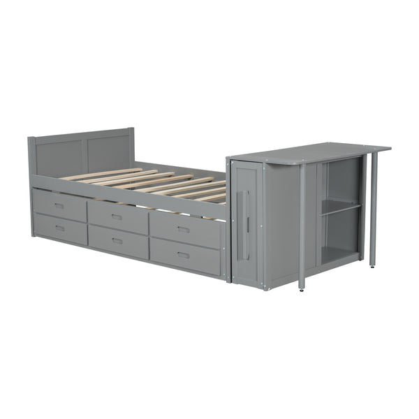 English Elm Twin Multifunctional Wood Platform Bed with Built-In Desk, Trundle & 3 Drawers for Small Spaces Gray 44.3 L x 23.1 W x 9 H N733S212832E