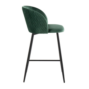 English Elm Fran Pleated Waves Counter Stool Set Of 2 - Luxurious Green Velvet & Modern Black Metal Design B202S00279