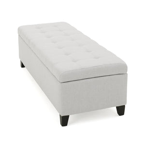 English Elm Upholstered Boucle Storage Bench Soft Close Flip Top Rubberwood Legs Bedroom Entryway Light Grey N779P395018L