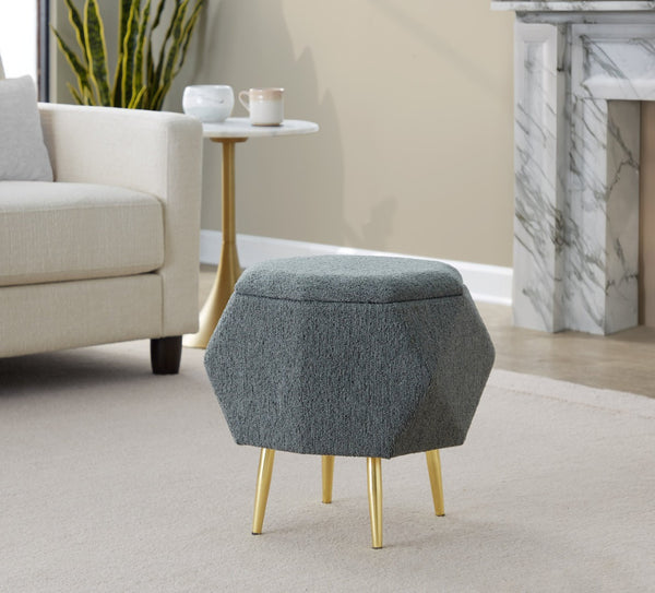 English Elm Ottoman Upholstered Storage Footrest with Metallic Legs for Living Room Bedroom Gold,Green B202P471507