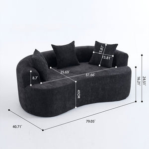 English Elm Crescent-shaped Cloud Sofa Three Seat Low Profile Chenille Living Room Curved Couch Black W2012P375731