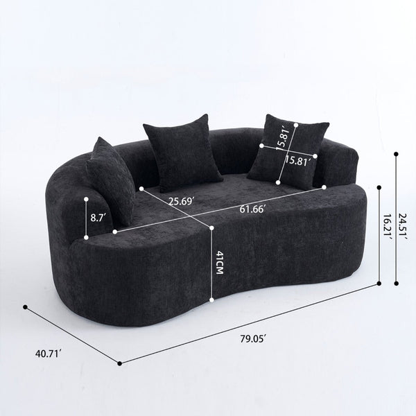 English Elm Crescent-shaped Cloud Sofa Three Seat Low Profile Chenille Living Room Curved Couch Black W2012P375731