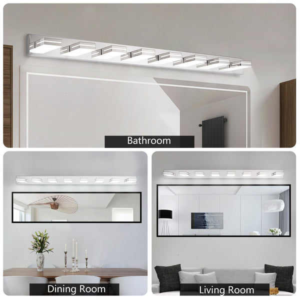 English Elm Modern Chrome Led Vanity Light - 8-Light Wall Sconce For Bright, Flattering Illumination & Style W2312P374924