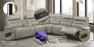 English Elm Jayke Top Grain Leather Match Power Motion Sectional Sofa with 4D Speakers, Lights, Cooler & Chargers B2726S00536