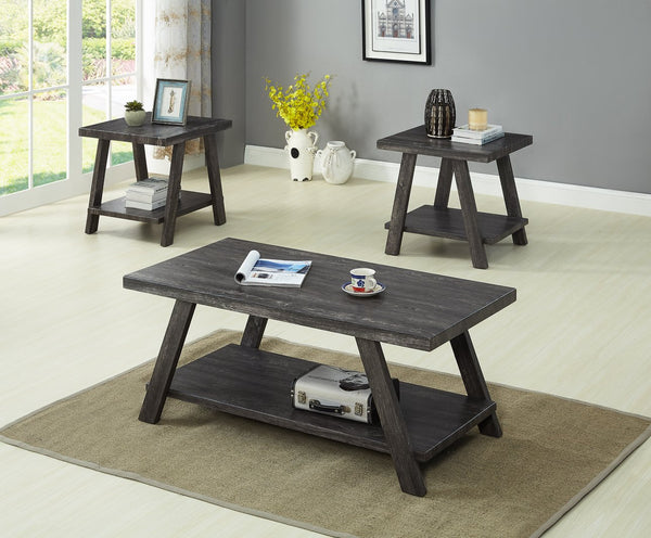 English Elm 3PC Rustic Modern Coffee Table Set with Built-In Shelf, Dark Wood Grain Finish for Living Room Gray 49.5 L x 26.5 W x 7.2 H B011P405676