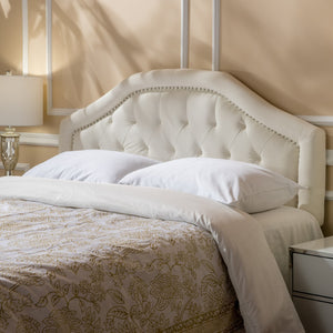 English Elm Tufted Queen Headboard with Nailhead Trim Solid Wood Frame Adjustable Iron Legs Ivory 57875.00IVY