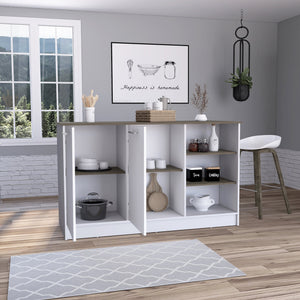 English Elm Ginger Kitchen Island With Open Shelves & Cabinets - Versatile Storage & Spacious Work Surface B070S00314