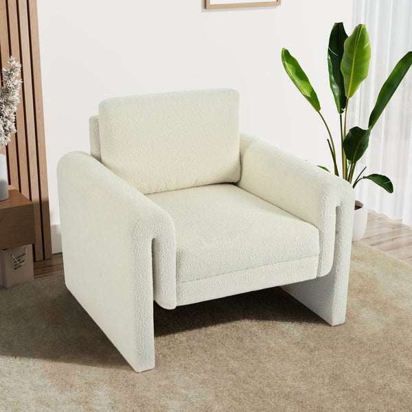 English Elm Christopher Knight Home® - Modern Bouclé Upholstered Accent Chair with Rounded Arms, Solid Wood Frame, 330lb Capacity, Luxe Comfort Ivory N765P248341W