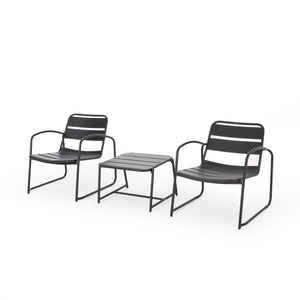 English Elm Christopher Knight Home® - CONRAD Modern Outdoor Chat Set with Powder-Coated Iron Frame, Open Slat Seats for Breezy Comfort Matte Black N775P250736B