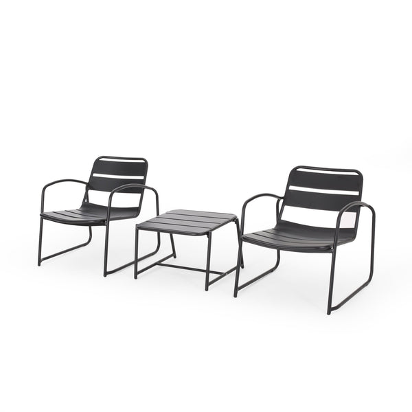 English Elm Christopher Knight Home® - CONRAD Modern Outdoor Chat Set with Powder-Coated Iron Frame, Open Slat Seats for Breezy Comfort Matte Black N775P250736B