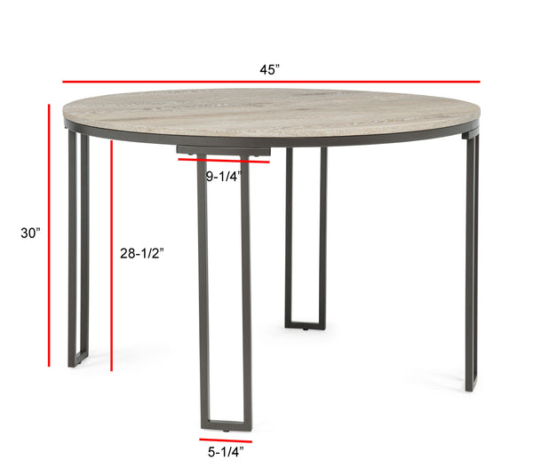 English Elm 5pc Round Dining Set with Woodgrain Top and Metal Frame, Curved Upholstered Chairs for Modern Homes Light Gray,White 46.75 L x 46.75 W x 3.25 H B2741S00534