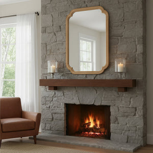 English Elm Natural Wood 20x30 Solid Wood Frame Rounded Corner Mirror — Rustic Tempered Glass, Easy Install, Versatile W2203P389105