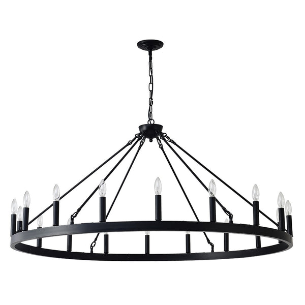 English Elm 53.15 Inch Wagon Wheel Chandelier Matte Black 18 Light Farmhouse Industrial Large Room W5008P389053