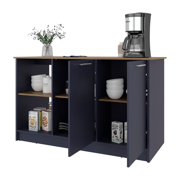 English Elm Demon Multicolor Kitchen Island with Spacious Countertop, Two-Door Cabinet & Open Shelves, 59" wide B128S00201