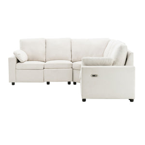 English Elm 89" Power Recliner Sectional Sofa with USB Ports, Storage Drawers, Linen Upholstery, Theater Comfort Beige N719S001590A