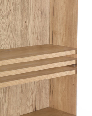English Elm Bathroom Wall Cabinet White & Natural Wood with Wavy Doors, Adjustable Shelf, Bottom Storage, Easy Install W3151P288945
