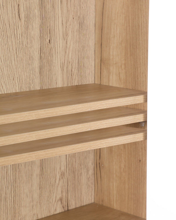 English Elm Bathroom Wall Cabinet White & Natural Wood with Wavy Doors, Adjustable Shelf, Bottom Storage, Easy Install W3151P288945