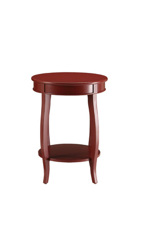 English Elm Aberta Red Finish Accent Table with Round Wooden Top, Cabriole Legs & Open Bottom Shelf, 40lb Limit B2726P281457