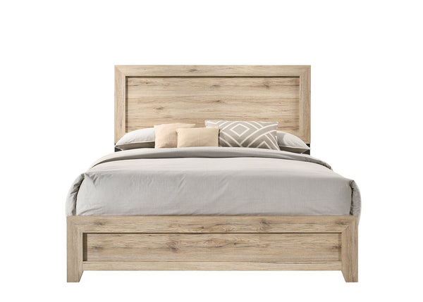 English Elm Miquell Queen Bed with Raised Molding Trim and Tapered Legs, Solid Frame, 660lb Capacity, Low Profile Natural 66 L x 28 W x 7 H B2726P254735