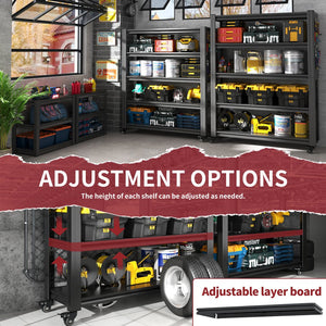 English Elm 78"H Heavy Duty 5-Tier Metal Shelving 400lb/shelf, Pegboard Panels & Locking Wheels, Adjustable Storage Organizer for Garage Warehouse Pantry Workshop (47.2"W) T2398P313255
