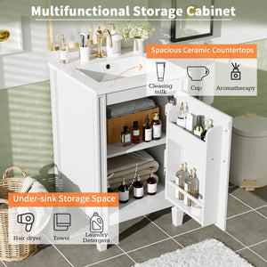 English Elm 20" Modern Bathroom Vanity with Ceramic Sink, Soft-Close Door, U-Shaped Adjustable Shelf & Door Storage Rack for Small Spaces N729P299364K