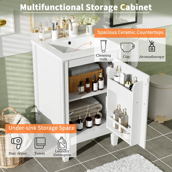 English Elm 20" Modern Bathroom Vanity with Ceramic Sink, Soft-Close Door, U-Shaped Adjustable Shelf & Door Storage Rack for Small Spaces N729P299364K