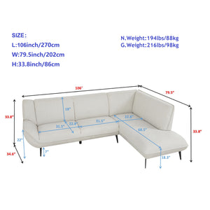 English Elm 106inch Large Combination Sofa F101 Two-Tone Chenille Fabric High-Rebound Seats Solid Wood Frame Metal Legs Beige W1410S00011