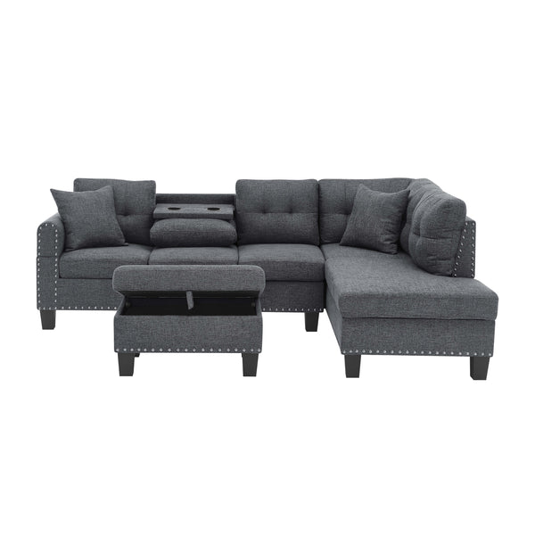 English Elm Camden Power Sectional Sofa with Storage Ottoman, Gray Tufted Polyester, USB/Outlet, Tray Table B343S00031