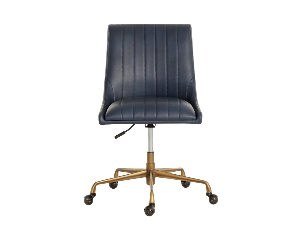 Sunpan HALDEN Office Chair - Retro-Modern Faux Leather Design with Rustic Bronze Frame for Dining Spaces Blue 112255