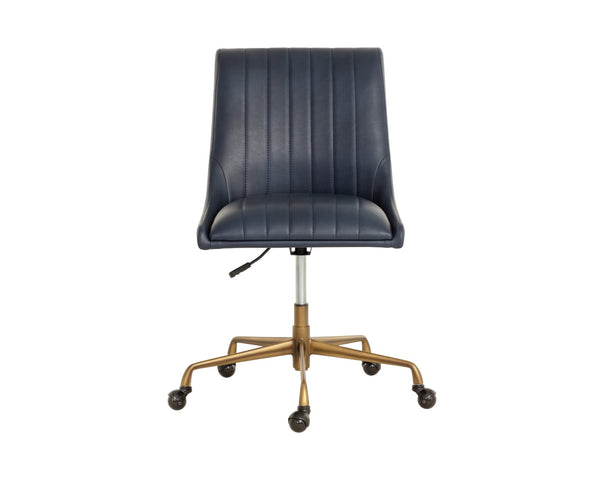 Sunpan HALDEN Office Chair - Retro-Modern Faux Leather Design with Rustic Bronze Frame for Dining Spaces Blue 112255