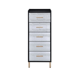 English Elm Myles Black Jewelry Armoire with Silver & Gold Accents, Mirror, 4 Drawers, Metal Legs, Compact Storage B2726P279129
