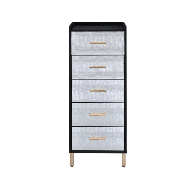 English Elm Myles Black Jewelry Armoire with Silver & Gold Accents, Mirror, 4 Drawers, Metal Legs, Compact Storage B2726P279129
