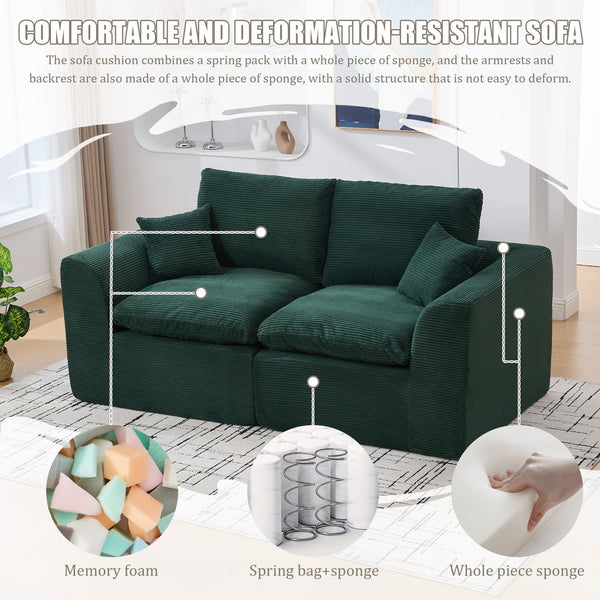 English Elm UNITED Cloud Couch Modular Sectional Sofa with Corduroy Cover, Ergonomic 2-Seater, No Assembly Needed Emerald W1568P371119