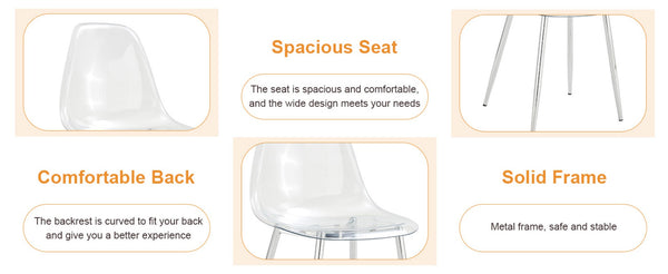 English Elm Table and Chair Set with Marble Glass Top Silver Legs Four Transparent Seats W1151S04648