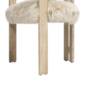 English Elm Jennifer Taylor Home - Millwick Solid Ash 21" Low Back Dining Chair with Natural Blonde New Zealand Sheepskin Fur Seat, Chic B2719P238363