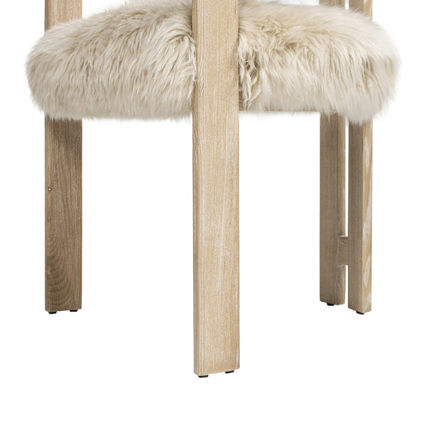 English Elm Jennifer Taylor Home - Millwick Solid Ash 21" Low Back Dining Chair with Natural Blonde New Zealand Sheepskin Fur Seat, Chic B2719P238363